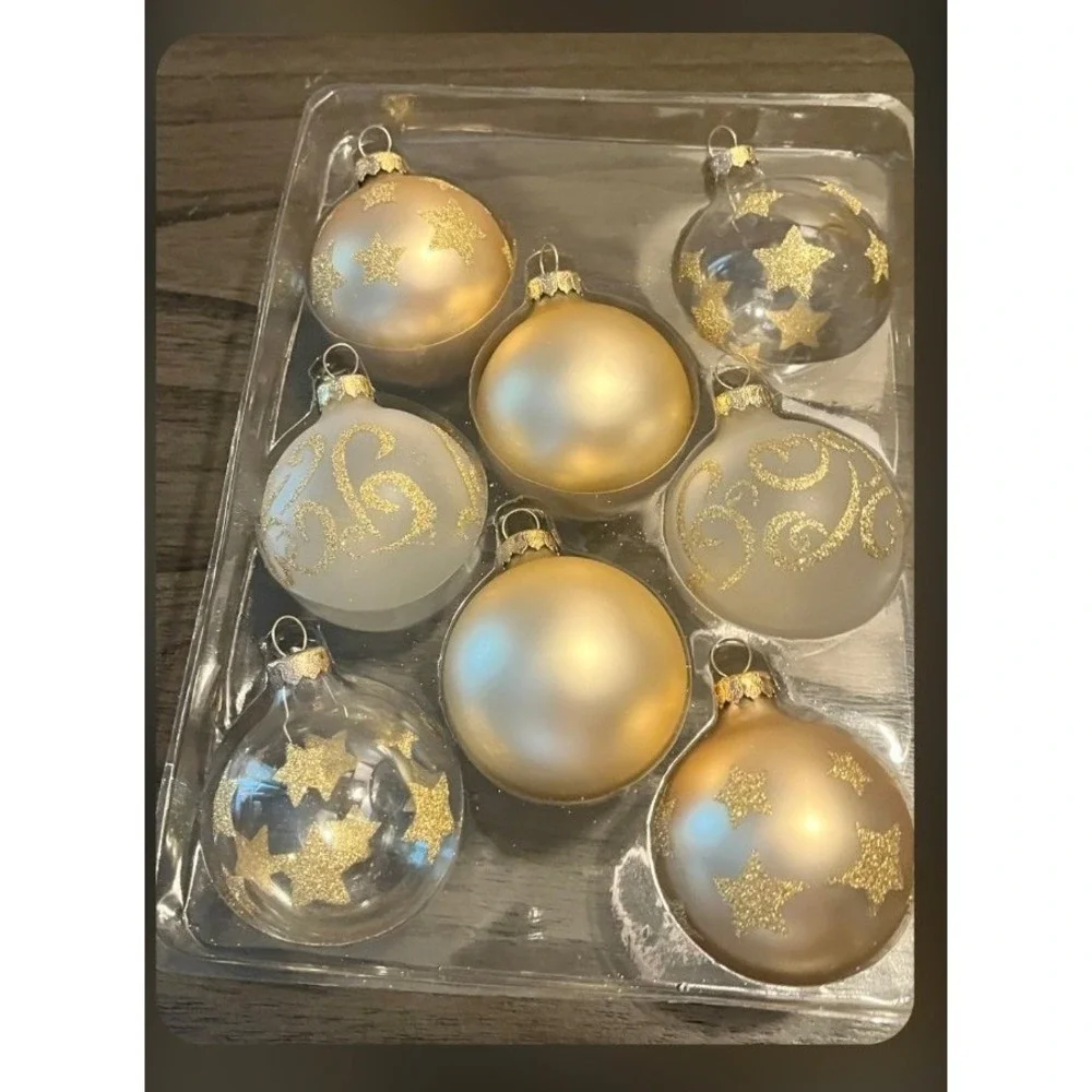 Vintage Target Glass Ornaments Boxed Set of 8 Champagne Gold Christmas Ornaments